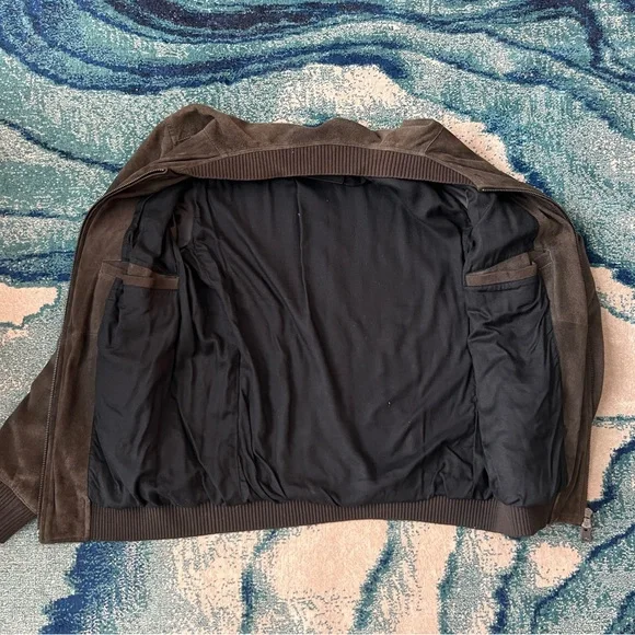 AllSaints brown suede bomber jacket with zipper detail - Picture 5 of 6